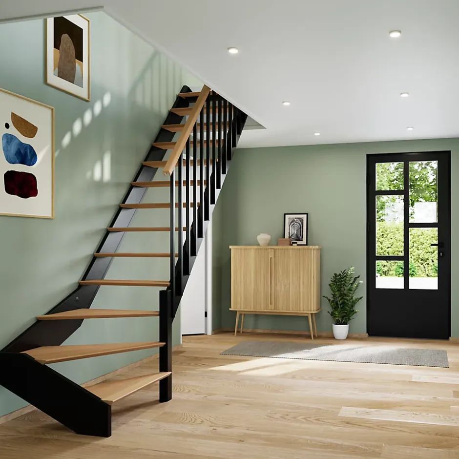 Escalier quart tournant droit chêne et aluminium noir Gagliano-Fortia Online