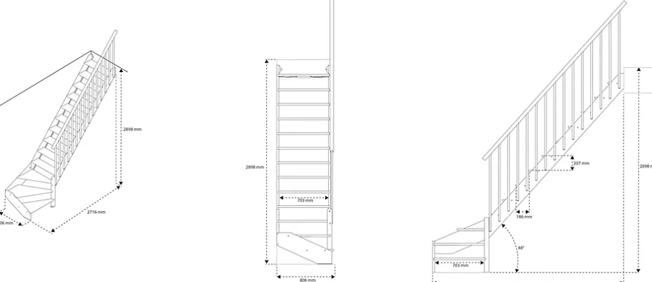 Escalier quart tournant droit chêne et aluminium noir Gagliano-Fortia Online