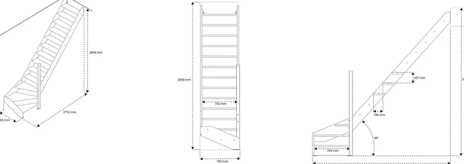 Escalier quart tournant droit hêtre coloris naturel 13 marches Siderno sans contremarches-Fortia Clearance