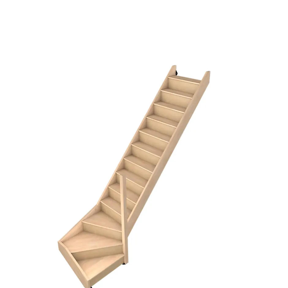 Fortia Escalier quart tournant gauche hêtre coloris naturel 13 marches Siderno avec contremarche