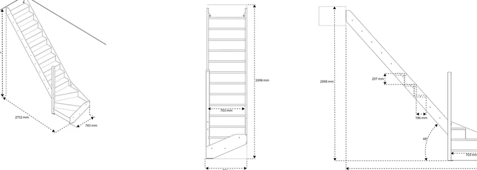 Fortia Escalier quart tournant gauche hêtre coloris naturel 13 marches Siderno avec contremarche
