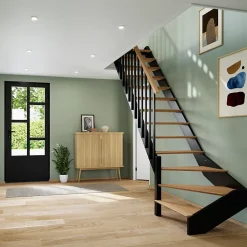 Fortia Escalier quart tournant gauche chêne et aluminium noir Gagliano