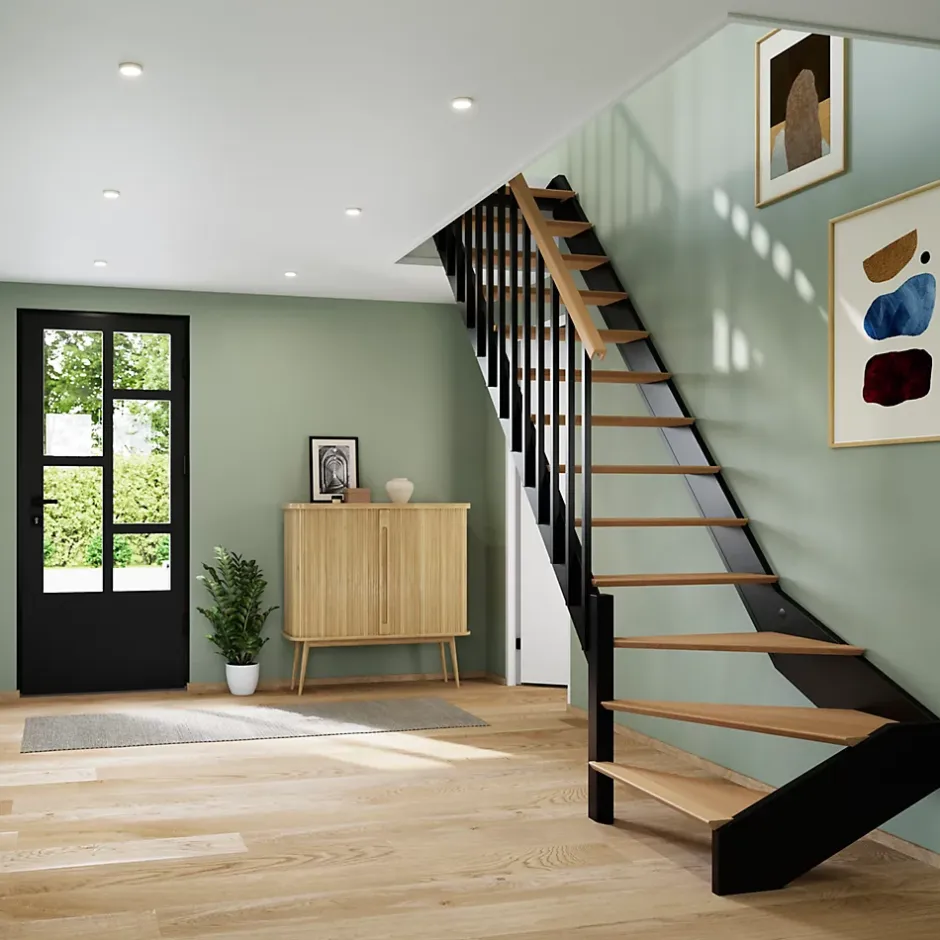 Fortia Escalier quart tournant gauche chêne et aluminium noir Gagliano