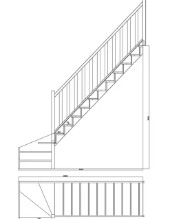 Woodup Escalier Quart Tournant Molede 280 Cm Kit Recoupable Bas à Gauche Sans Contremarche H Sol Sol 280 Cm
