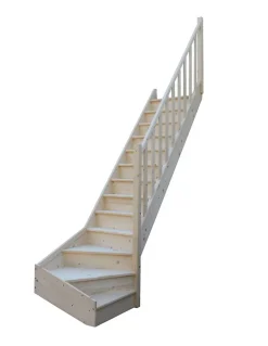 Escalier Quart Tournant Sapin Massif Brosses 280 Cm Bas à Droite Avec Contremarches H Sol Sol 280 Cm-Woodup Discount