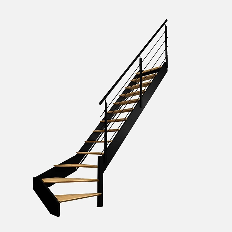 Kordo Escalier quart-tournant droit noir avec garde-corps à LED intégrées, Spectra