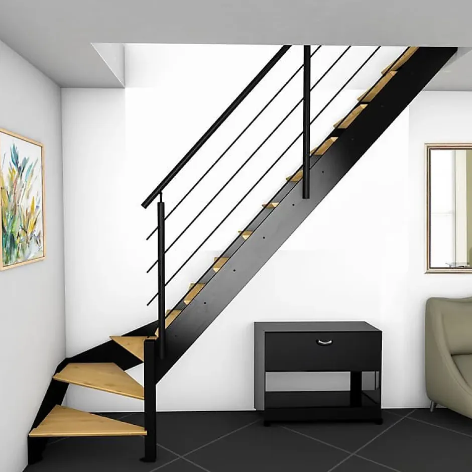 Kordo Escalier quart-tournant droit noir avec garde-corps à LED intégrées, Spectra