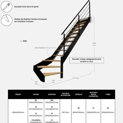 Kordo Escalier quart-tournant droit noir avec garde-corps à LED intégrées, Spectra