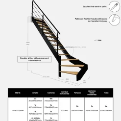 Kordo Escalier quart-tournant gauche noir avec garde-corps à LED intégrées, Spectra