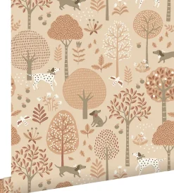 papier peint chiens beige et rose terracotta - 53 cm x 10.05 m - 139711-Estahome Sale