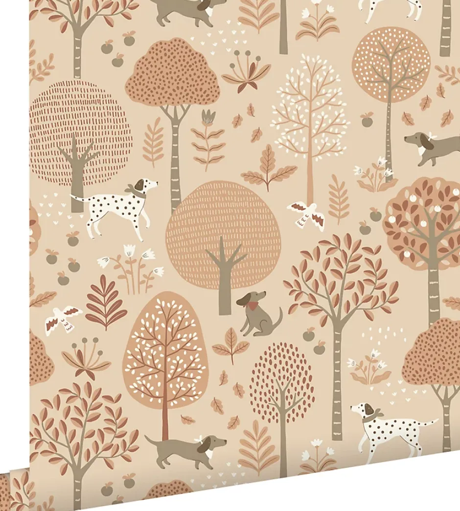 papier peint chiens beige et rose terracotta - 53 cm x 10.05 m - 139711-Estahome Sale