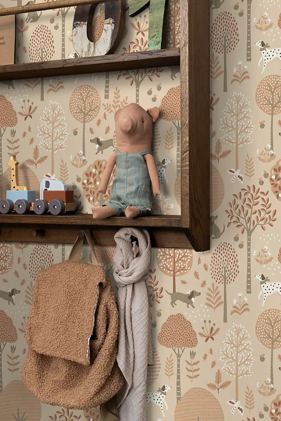 papier peint chiens beige et rose terracotta - 53 cm x 10.05 m - 139711-Estahome Sale