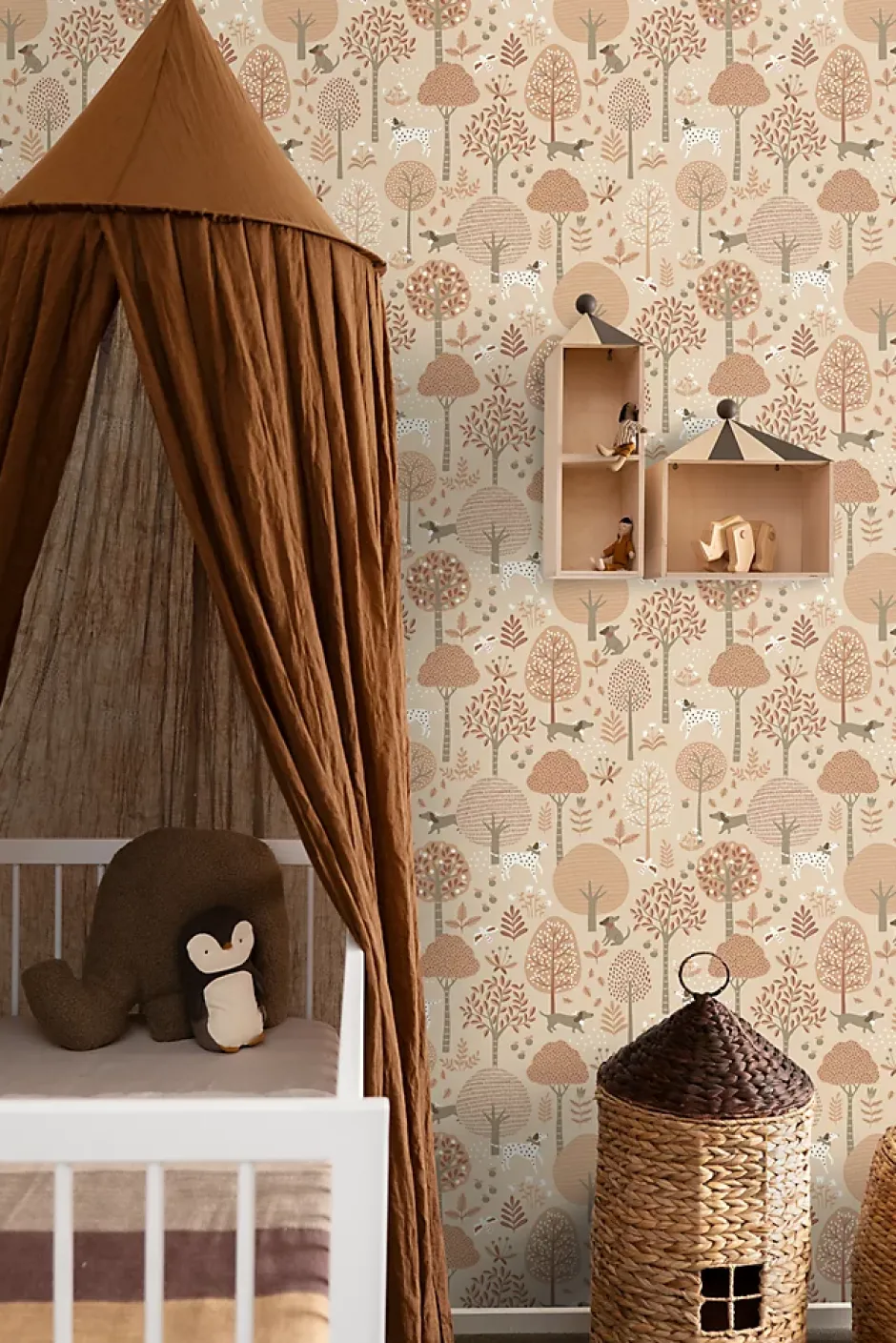 papier peint chiens beige et rose terracotta - 53 cm x 10.05 m - 139711-Estahome Sale