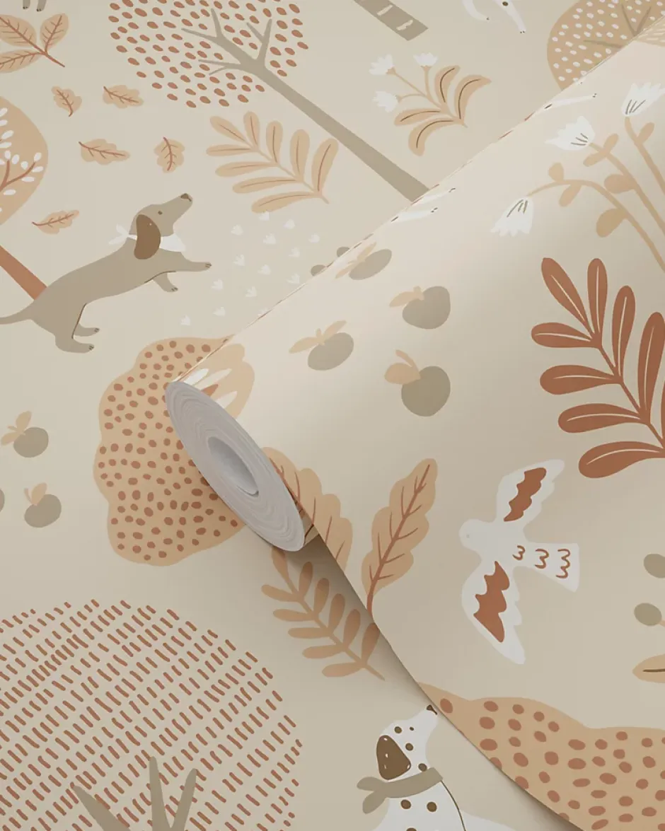 papier peint chiens beige et rose terracotta - 53 cm x 10.05 m - 139711-Estahome Sale