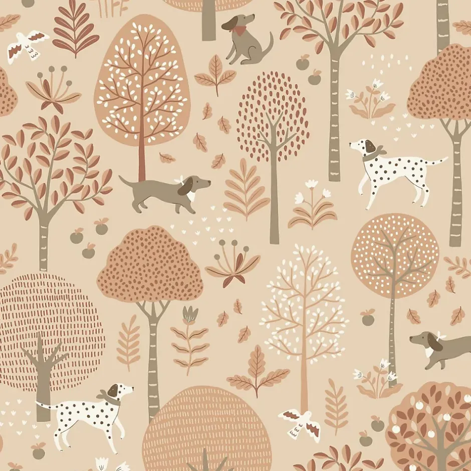 papier peint chiens beige et rose terracotta - 53 cm x 10.05 m - 139711-Estahome Sale