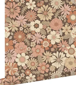 papier peint fleurs rétro vieux rose et beige - 53 cm x 10.05 m - 130966-Estahome