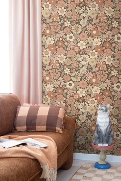 papier peint fleurs rétro vieux rose et beige - 53 cm x 10.05 m - 130966-Estahome