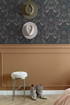 Estahome papier peint fleurs et oiseaux bleu foncé et vieux rose - 53 cm x 10.05 m - 139832