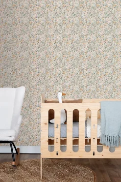 papier peint fleurs bleu grisâtre, rose terracotta et vert - 53 cm x 10.05 m - 139837-Estahome Sale