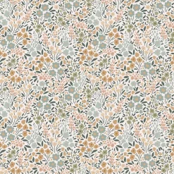papier peint fleurs bleu grisâtre, rose terracotta et vert - 53 cm x 10.05 m - 139837-Estahome Sale