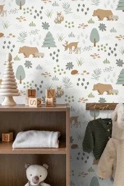 Estahome papier peint forêt avec des animaux de la forêt blanc - 53 cm x 10.05 m - 139247