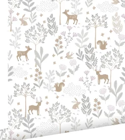 Estahome papier peint forêt avec des animaux de la forêt lilas violet et beige - 53 cm x 10.05 m - 139520