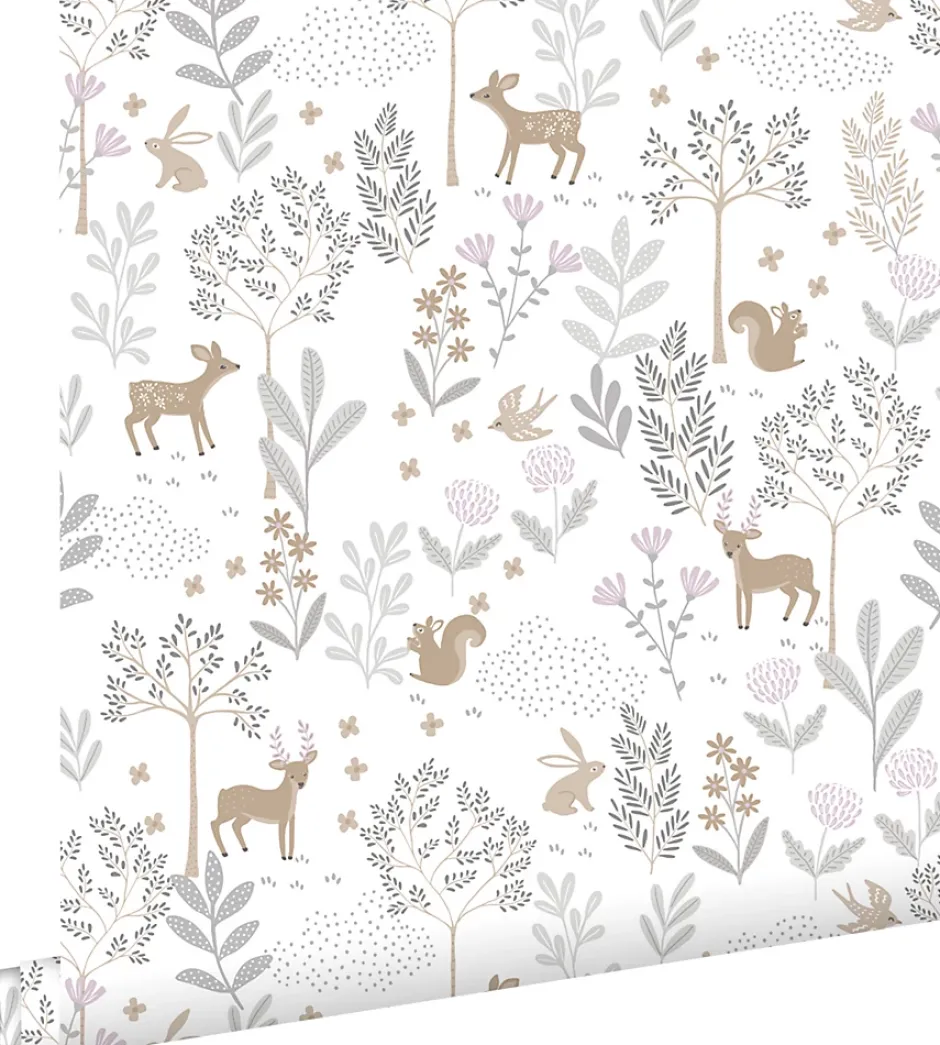 Estahome papier peint forêt avec des animaux de la forêt lilas violet et beige - 53 cm x 10.05 m - 139520