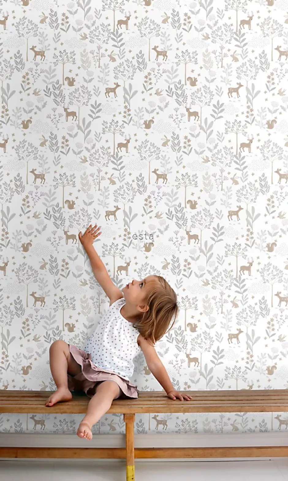 Estahome papier peint forêt avec des animaux de la forêt lilas violet et beige - 53 cm x 10.05 m - 139520