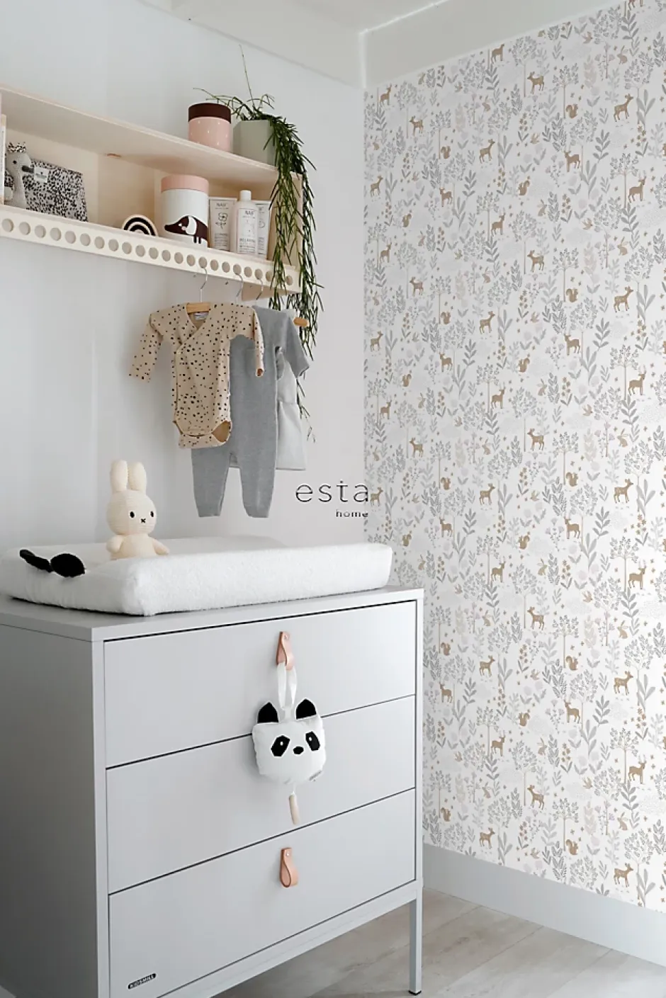 Estahome papier peint forêt avec des animaux de la forêt lilas violet et beige - 53 cm x 10.05 m - 139520