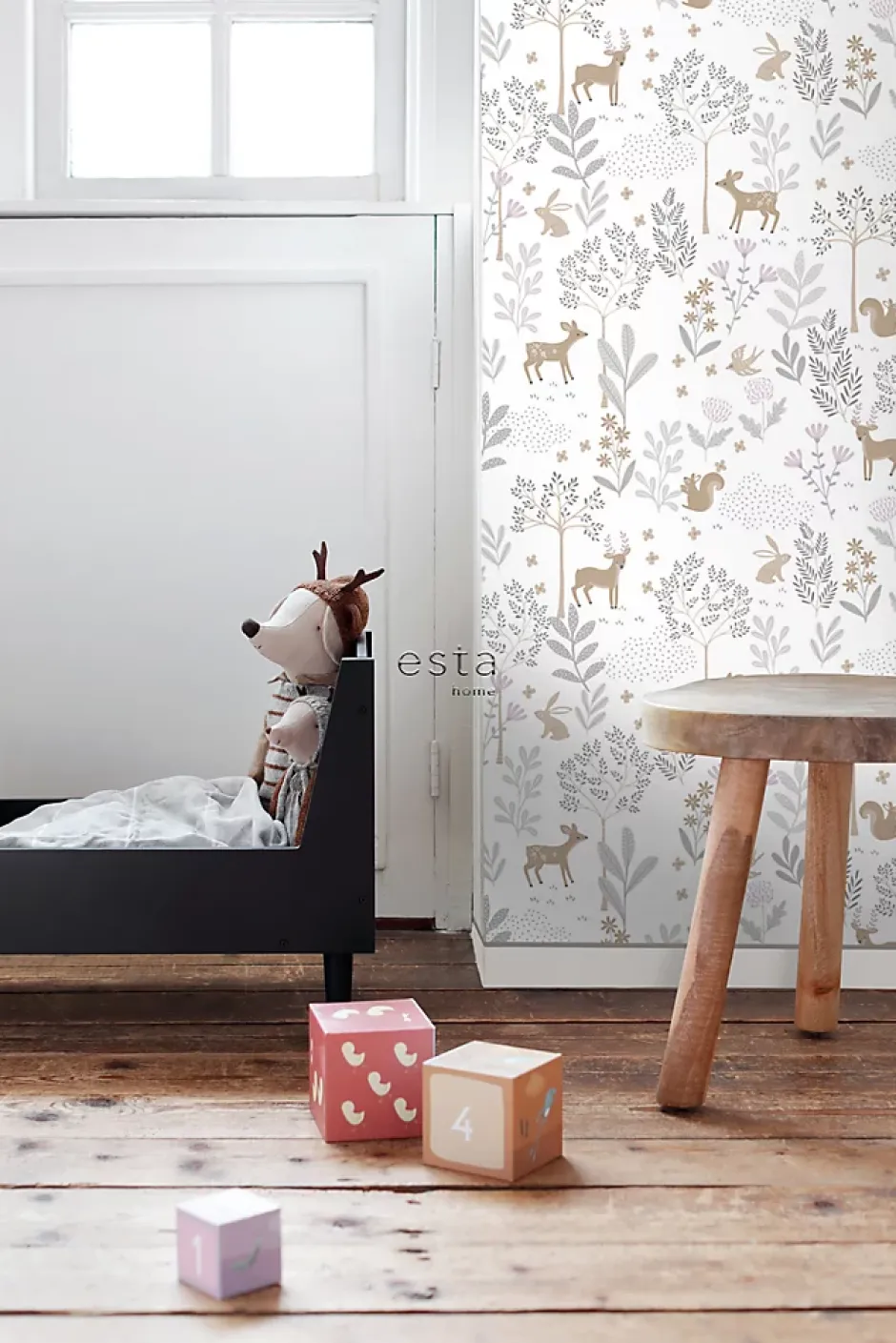 Estahome papier peint forêt avec des animaux de la forêt lilas violet et beige - 53 cm x 10.05 m - 139520