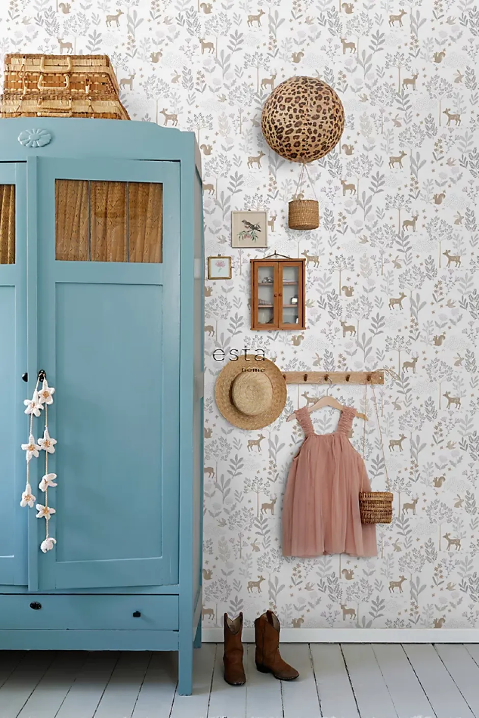 Estahome papier peint forêt avec des animaux de la forêt lilas violet et beige - 53 cm x 10.05 m - 139520