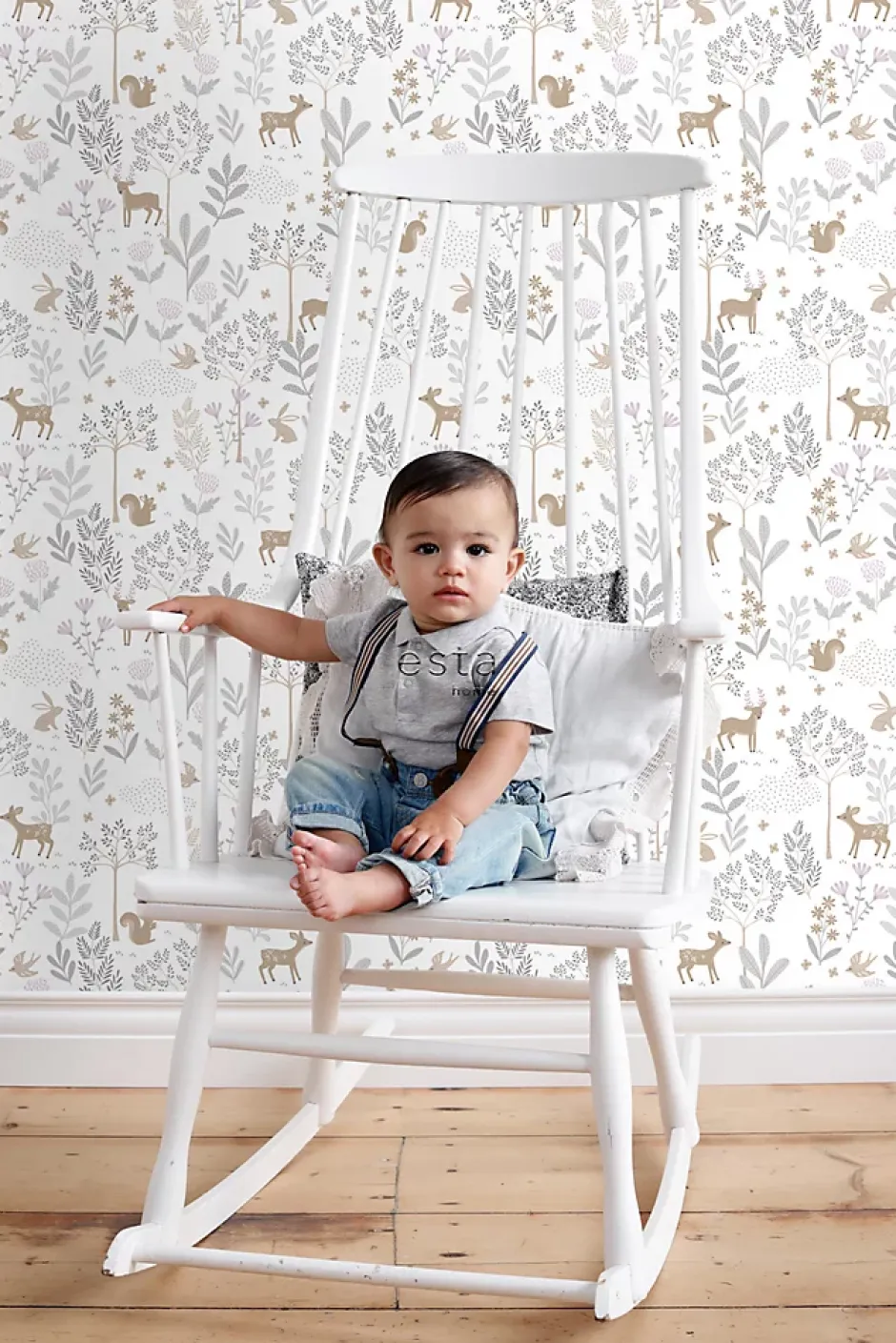 Estahome papier peint forêt avec des animaux de la forêt lilas violet et beige - 53 cm x 10.05 m - 139520