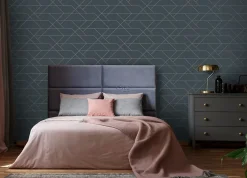 Estahome papier peint lignes graphiques bleu foncé et or - 53 cm x 10.05 m - 139213