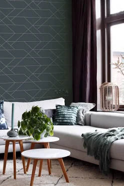 Estahome papier peint lignes graphiques bleu foncé et or - 53 cm x 10.05 m - 139213