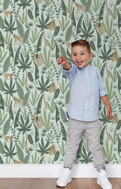 Estahome papier peint singes de la jungle vert menthe et vert foncé - 53 cm x 10.05 m - 139073