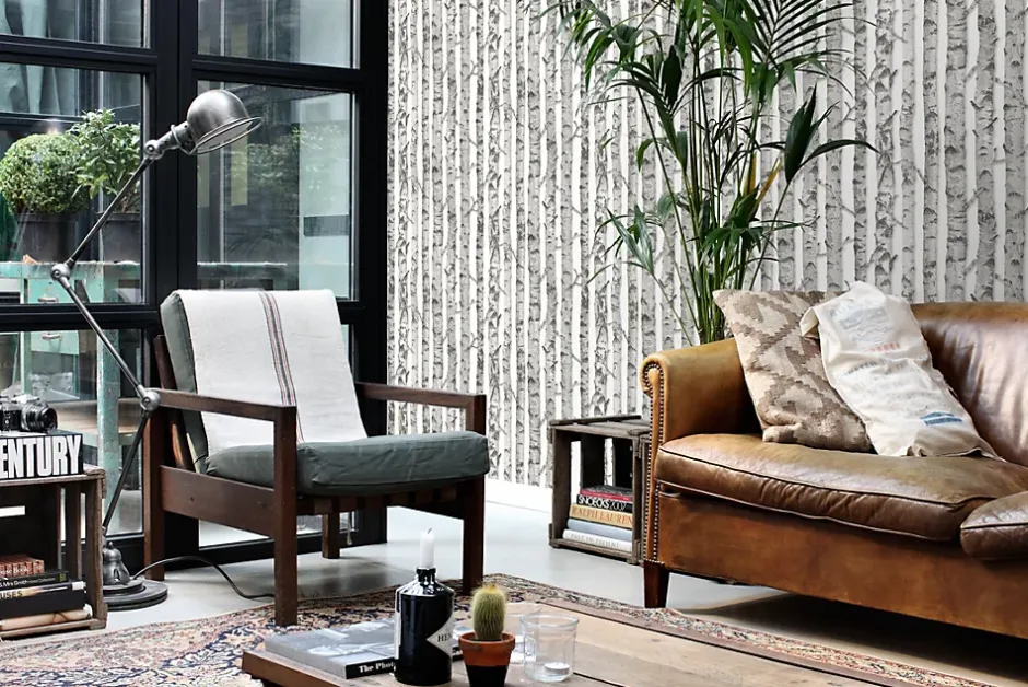 Estahome papier peint troncs de bouleau gris chaud clair - 53 cm x 10.05 m - 138889