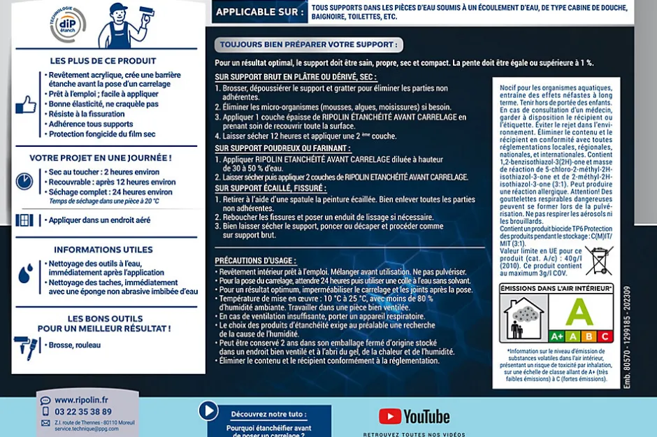 Etanchéité avant carrelage intérieur mat 0,75L-Ripolin