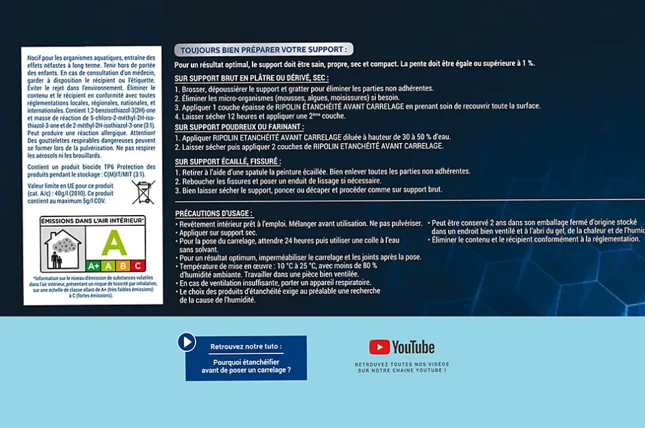 Etanchéité avant carrelage intérieur mat 2,5L-Ripolin