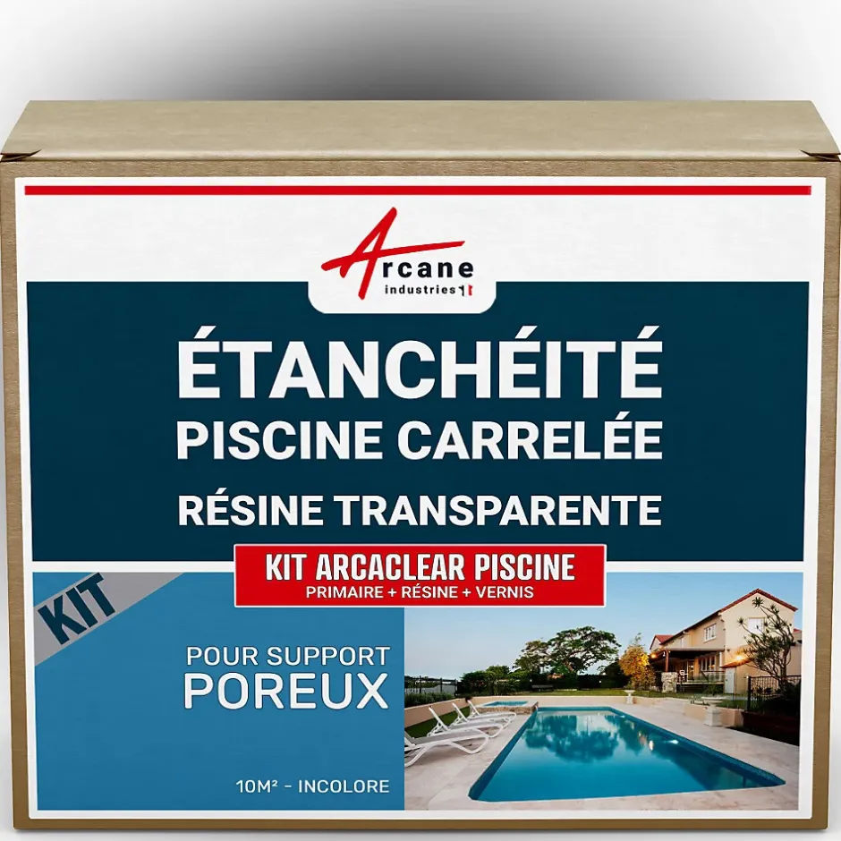 Arcane Industries Etanchéité Piscine Carrelée - Résine Transparente KIT ARCACLEAR PISCINE Transparent - 10 m², support poreux -