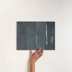 Les Carreaux De Jean  Faïence Effet Zellige Bleu CINQUE TERRE Blue 10x30cm - Les Carreaux de Jean