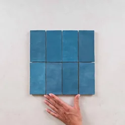 Les Carreaux De Jean  Faïence Effet Zellige Bleu Canard FEZ Mat 6,2x12,5 Ocean - Les Carreaux de Jean