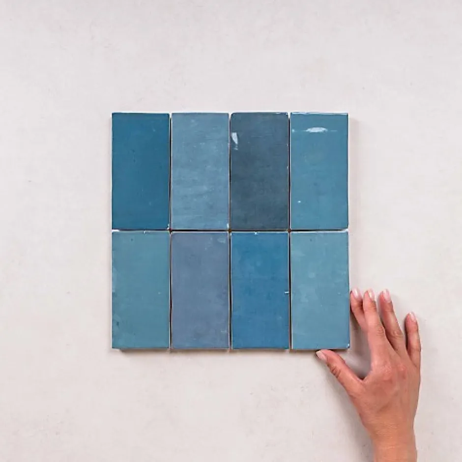 Les Carreaux De Jean Faïence Effet Zellige Bleu FEZ Brillant 6,2x12,5 Ocean - Les Carreaux de Jean