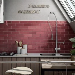 Faïence Effet Zellige Bordeaux ARTISAN 6.5x20 Burgundy - Les Carreaux de Jean-Gioia Materia Clearance