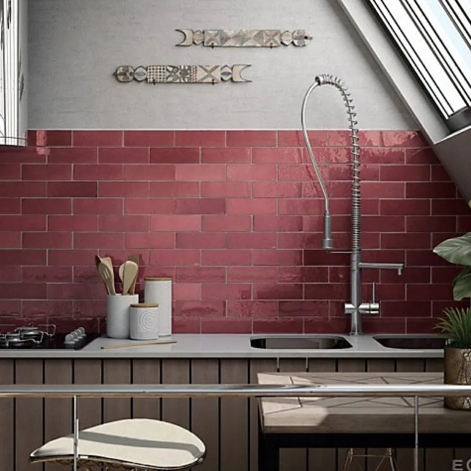 Faïence Effet Zellige Bordeaux ARTISAN 6.5x20 Burgundy - Les Carreaux de Jean-Gioia Materia Clearance