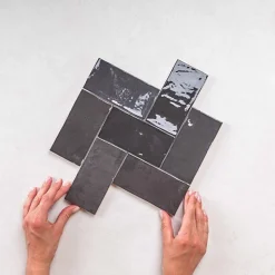 Faïence Effet Zellige Gris Foncé FEZ Brillant 6,2x12,5 Graphite - Les Carreaux de Jean-Les Carreaux De Jean  Clearance