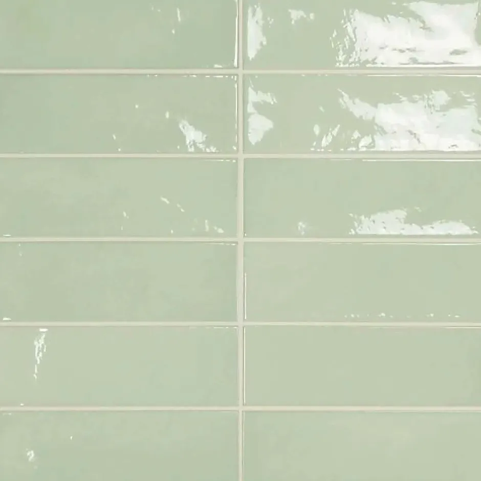 Gioia Materia Faïence Effet Zellige Vert d'eau VILLAGE 6,5x20 Mint - LES CARREAUX DE JEAN
