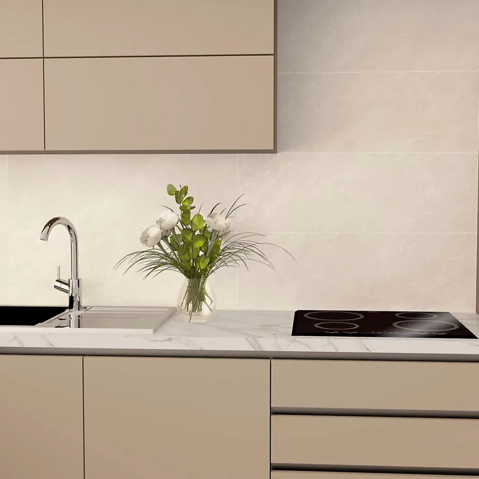 Faïence murale beige effet marbre brillant L.90 x l.30 cm x ép.10,5 mm, Balmoral-Baldocer Best