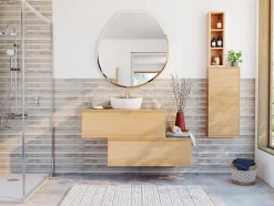 Faïence murale beige grisé décor 3D lames horizontales L.75 x l.25 cm x ép.9,5 mm, Anduin- Outlet