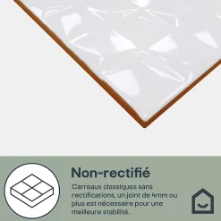 Faïence murale blanc brillant avec relief L.60 x l.20 cm x ép.8,3 mm, Plain-GoodHome New