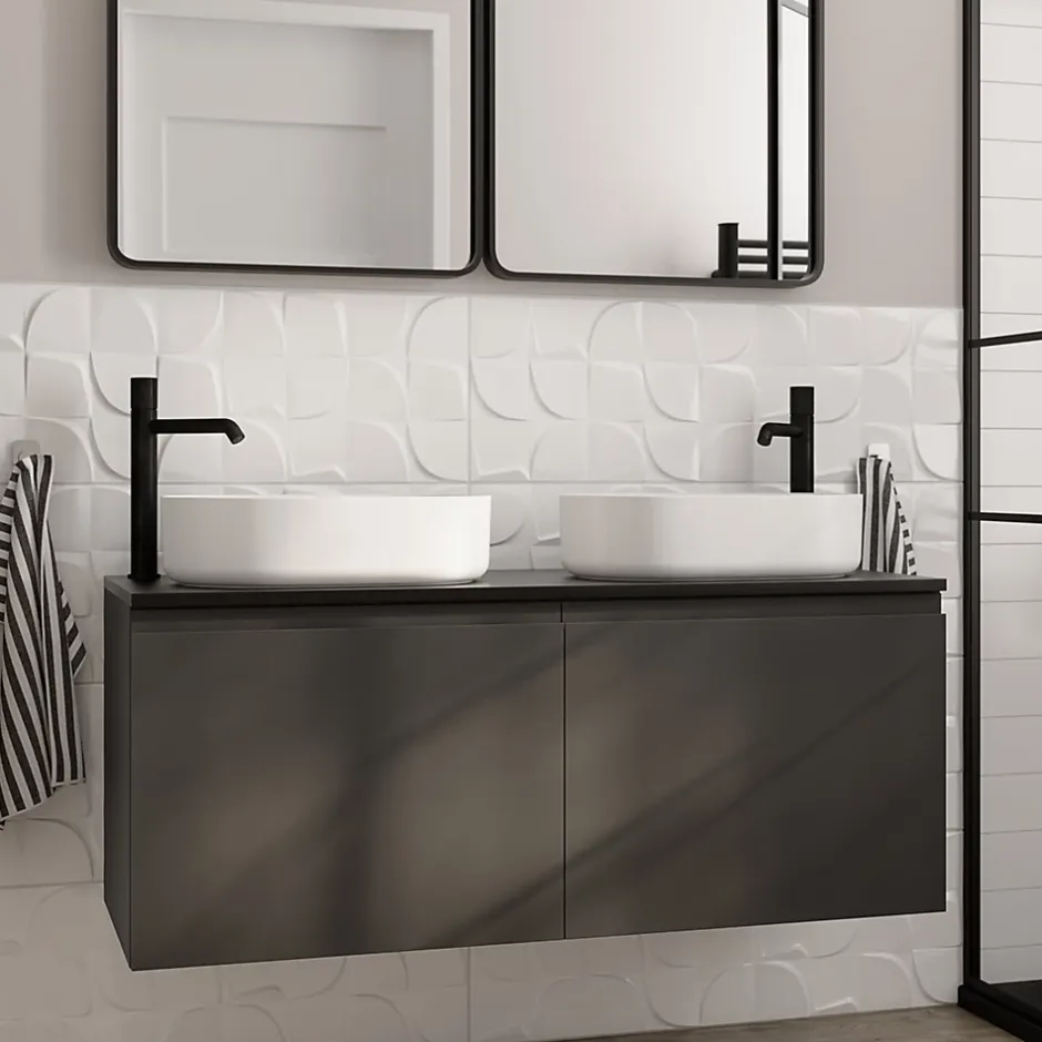 Faïence murale blanc décor géométrique L.90 x l.30 cm x ép.8,7 mm, Aragone-GoodHome Outlet